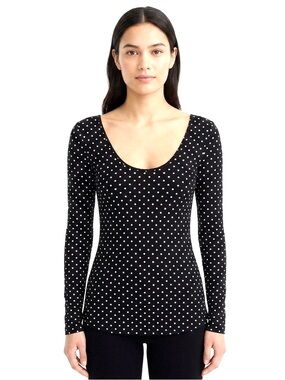 Zara WB Collection Black Polka Dot Sheer Scoop Neck Long Sleeve Stretchy Top